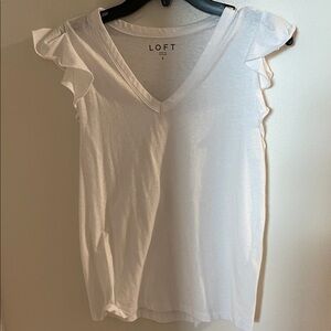 LOFT Cream Ruffle Sleeve Blouse